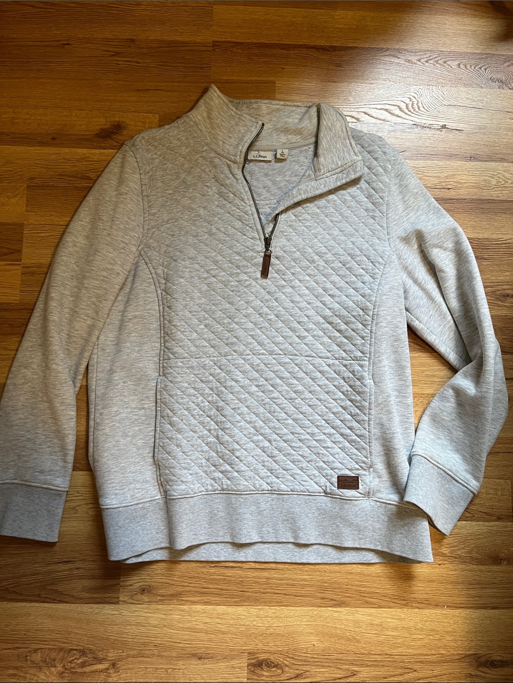 LLBean Women's Quilted Quarter-Zip Pullover Sweater - Light Gray